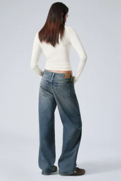 Weekday AMPLE LOW RISE LOOSE WIDE LEG JEANS steel blue medium blue Store