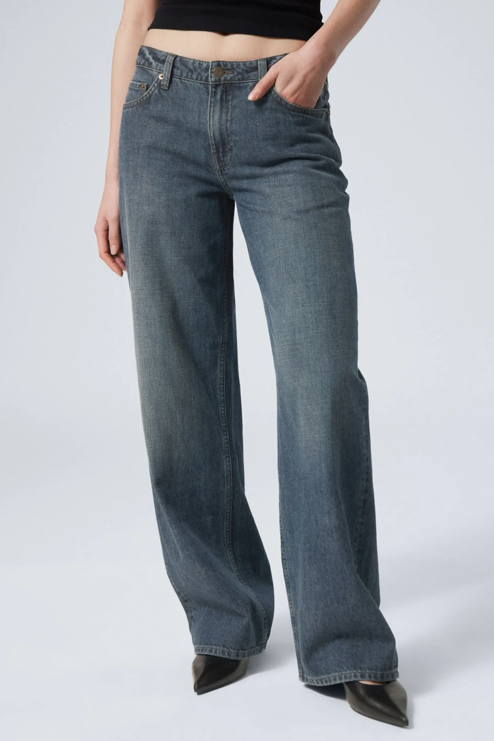 Weekday AMPLE LOW RISE LOOSE WIDE LEG JEANS lake blue dark blue Outlet