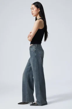 Weekday AMPLE LOW RISE LOOSE WIDE LEG JEANS lake blue dark blue Outlet