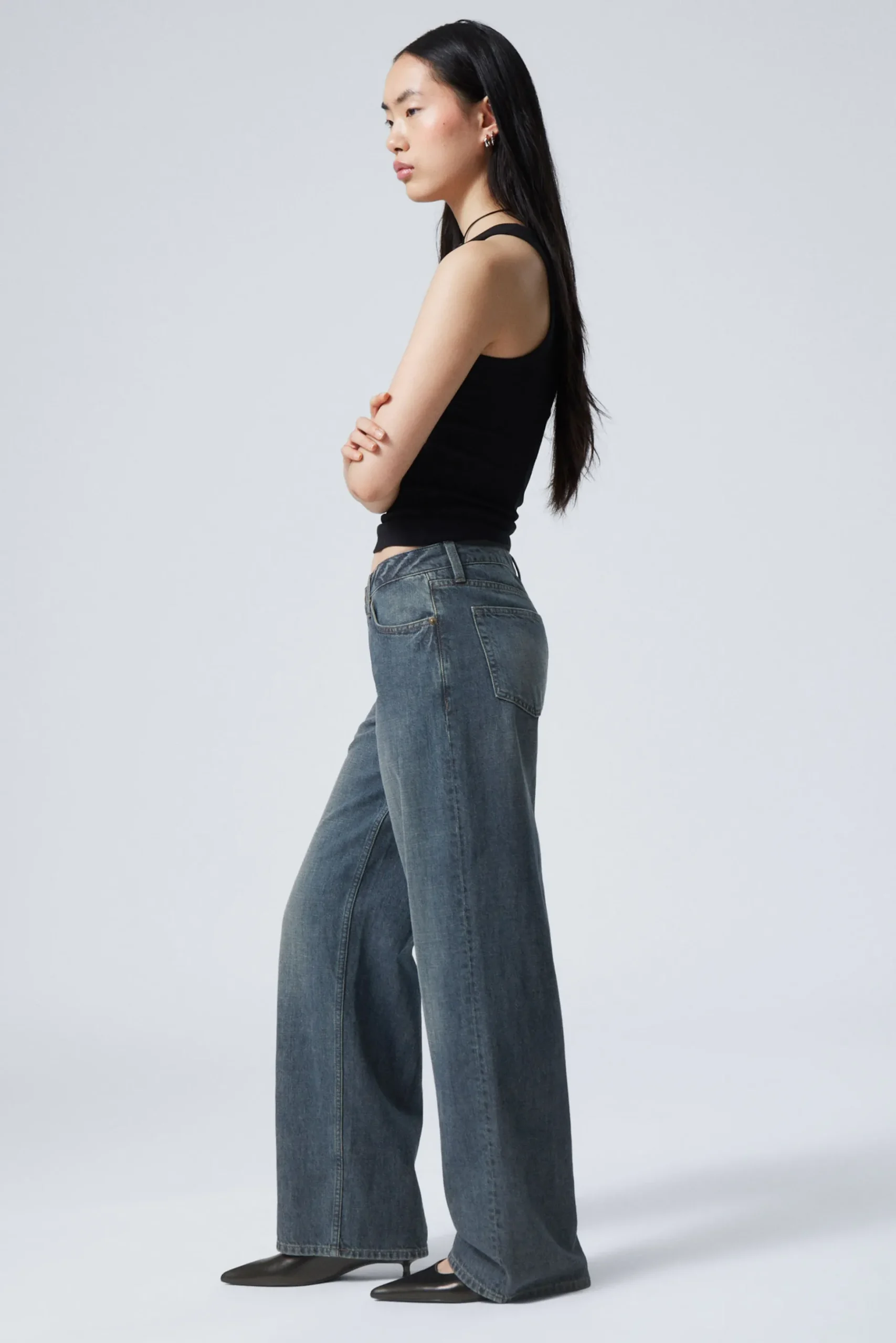 Weekday AMPLE LOW RISE LOOSE WIDE LEG JEANS lake blue dark blue Outlet