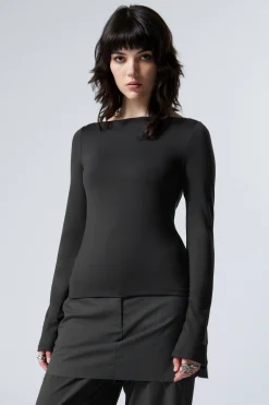 Weekday ANNIE LONG-SLEEVED BOAT-NECK TOP black Flash Sale