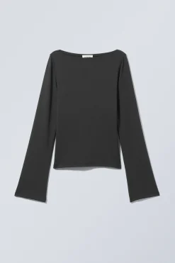 Weekday ANNIE LONG-SLEEVED BOAT-NECK TOP black Flash Sale