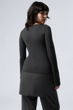 Weekday ANNIE LONG-SLEEVED BOAT-NECK TOP black Flash Sale