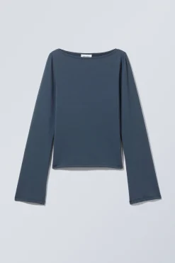 Weekday ANNIE LONG-SLEEVED BOAT-NECK TOP dark blue Best