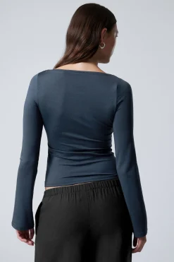 Weekday ANNIE LONG-SLEEVED BOAT-NECK TOP dark blue Best