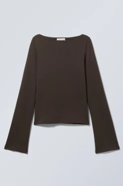 Weekday ANNIE LONG-SLEEVED BOAT-NECK TOP dark brown Hot