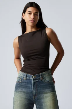 Weekday ANNIE SLEEVELESS BOAT-NECK TOP dark brown Best