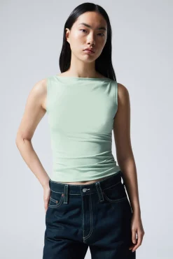 Weekday ANNIE SLEEVELESS BOAT-NECK TOP light turquoise Best