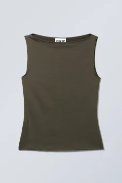 Weekday ANNIE SLEEVELESS BOAT-NECK TOP khaki green Best
