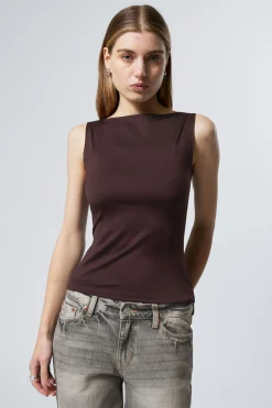 Weekday ANNIE SLEEVELESS BOAT-NECK TOP dark plum Cheap