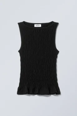 Weekday ANNIE SMOCKED BOAT-NECK TOP black New