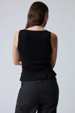 Weekday ANNIE SMOCKED BOAT-NECK TOP black New