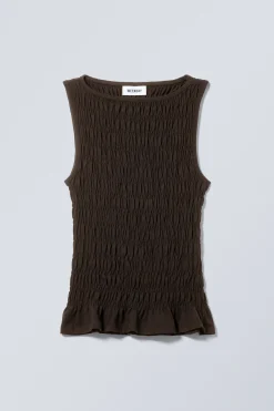 Weekday ANNIE SMOCKED BOAT-NECK TOP dark brown Best Sale