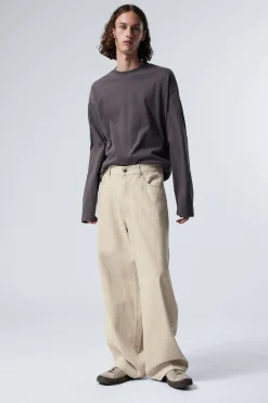 Weekday ASTRO BAGGY LINEN BLEND TROUSERS ecru Discount