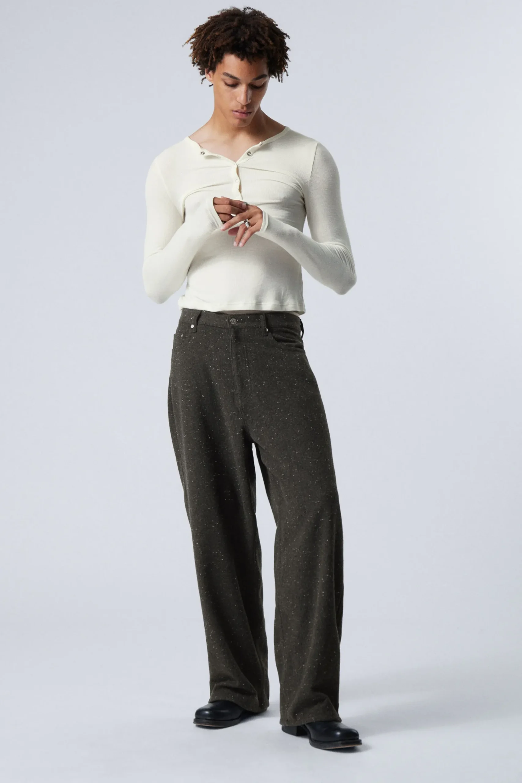 Weekday ASTRO LOOSE BAGGY NEPS SUIT TROUSERS dark grey Shop