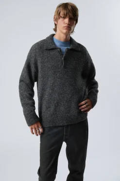 Weekday BOBBY RELAXED KNITTED POLO SWEATER dark grey Cheap