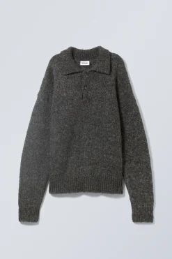 Weekday BOBBY RELAXED KNITTED POLO SWEATER dark grey Cheap