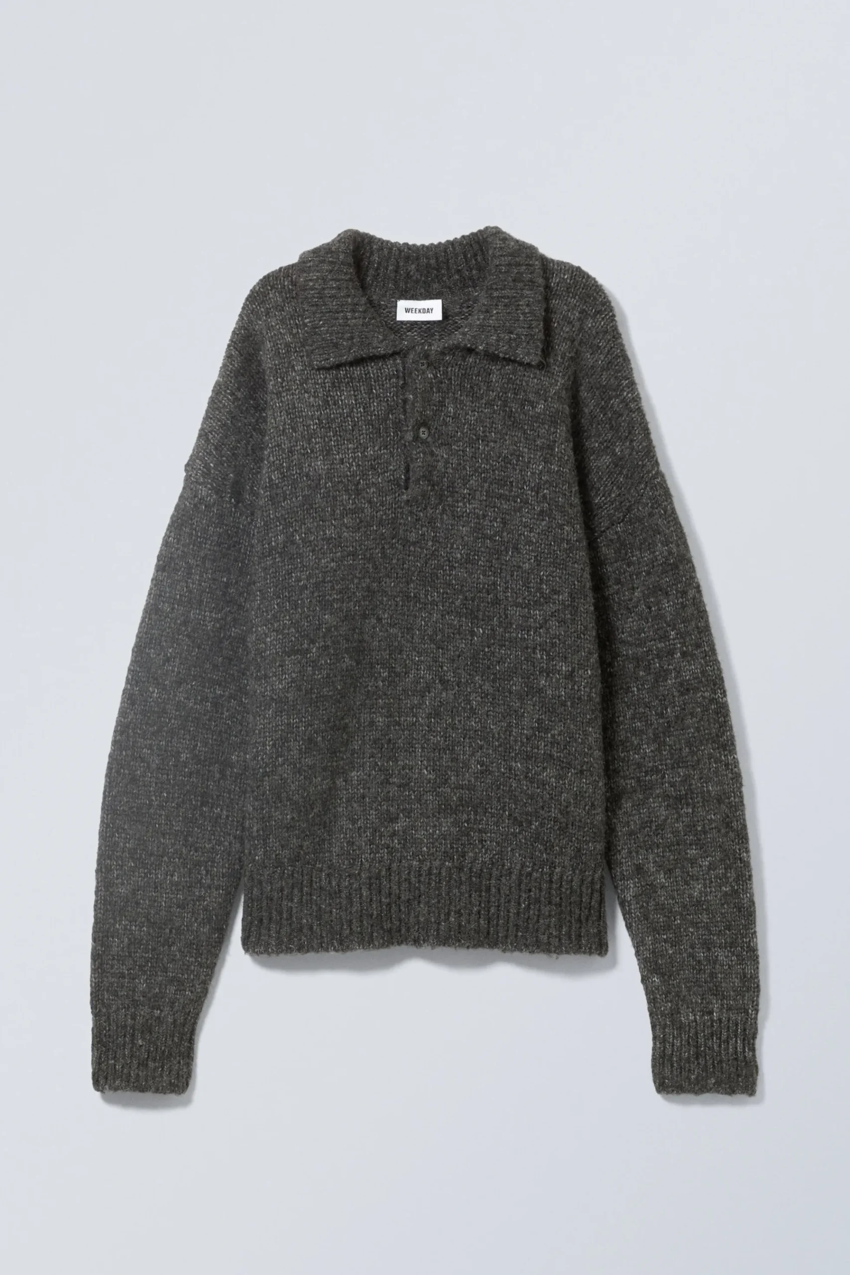 Weekday BOBBY RELAXED KNITTED POLO SWEATER dark grey Cheap