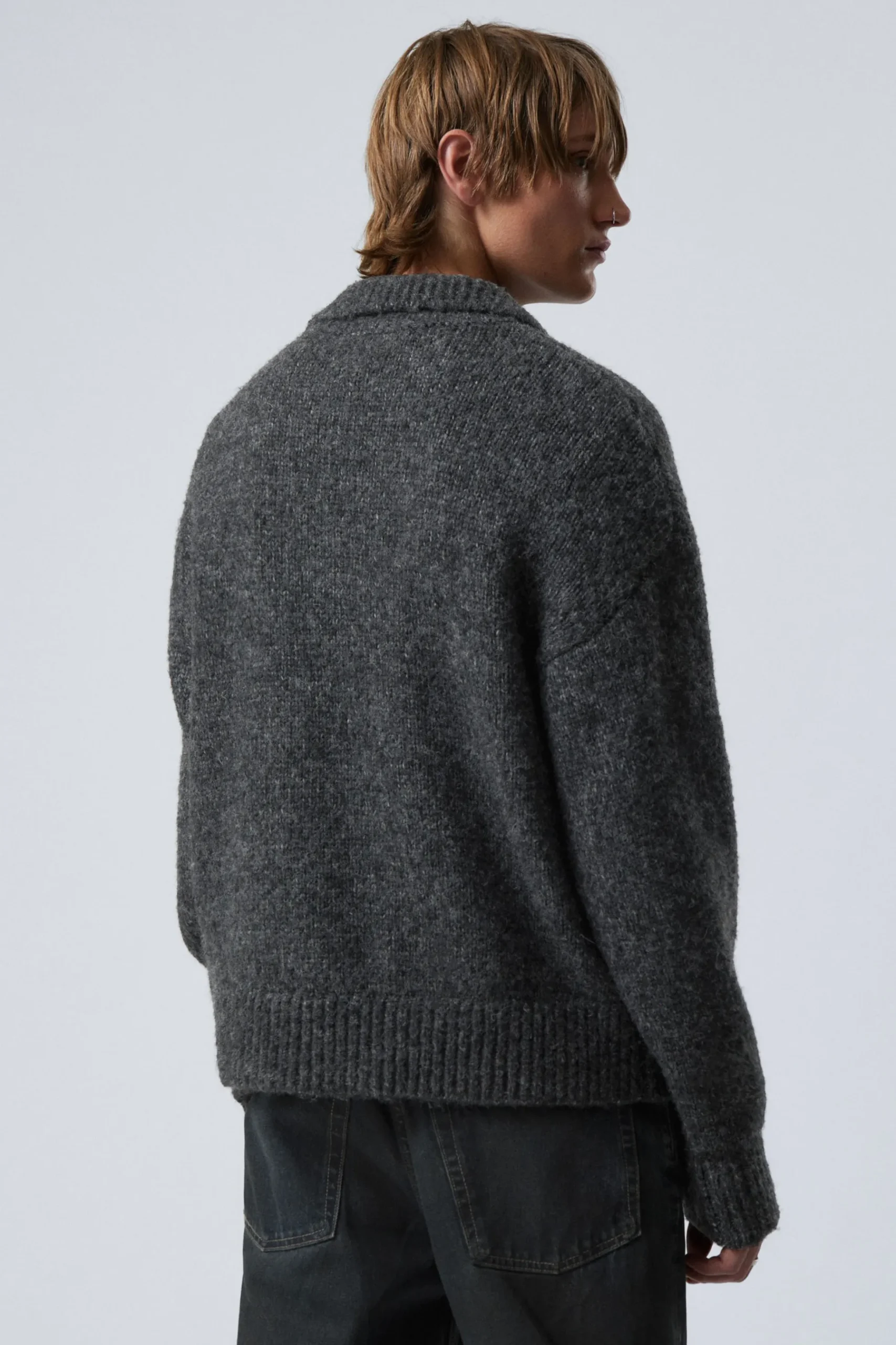Weekday BOBBY RELAXED KNITTED POLO SWEATER dark grey Cheap