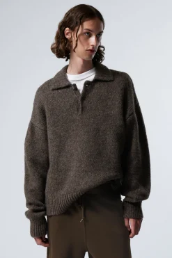 Weekday BOBBY RELAXED KNITTED POLO SWEATER dark mole Flash Sale