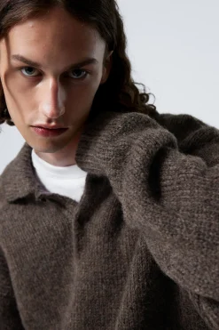 Weekday BOBBY RELAXED KNITTED POLO SWEATER dark mole Flash Sale
