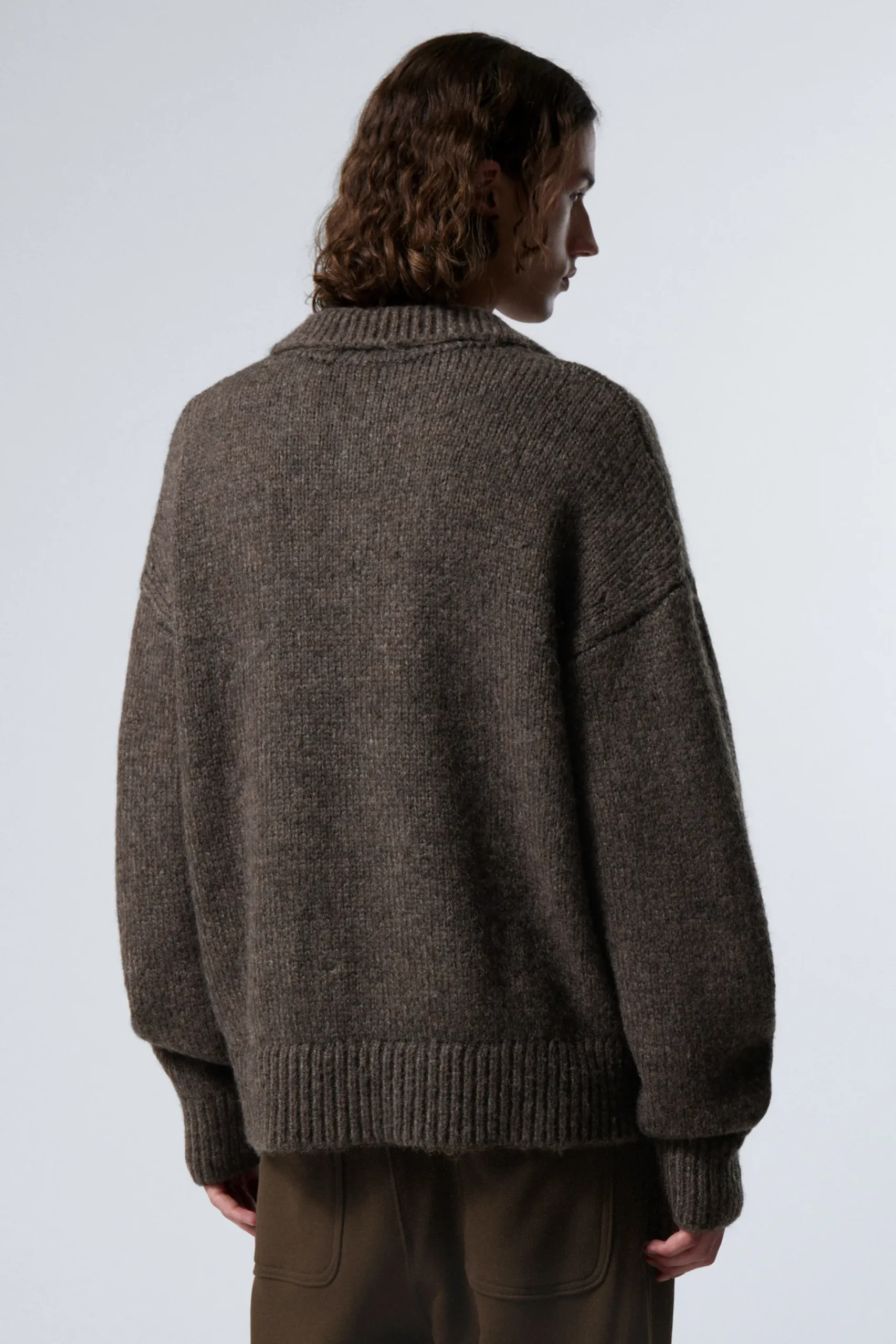Weekday BOBBY RELAXED KNITTED POLO SWEATER dark mole Flash Sale