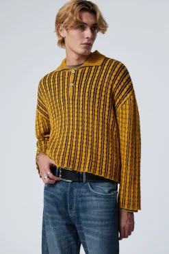 Weekday BOXY CABLE-KNIT POLO SWEATER black & yellow Outlet