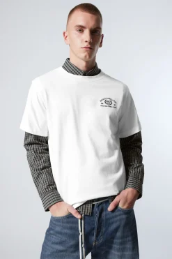 Weekday BOXY GRAPHIC PRINTED T-SHIRT white fantazy fussball club Best Sale