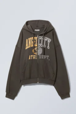 Weekday BOXY GRAPHIC ZIP HOODIE dark grey angel city Online