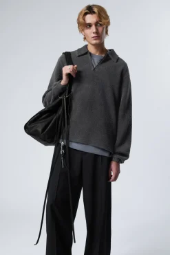 Weekday BOXY HALF-ZIP FLEECE SWEATSHIRT washed black Fashion