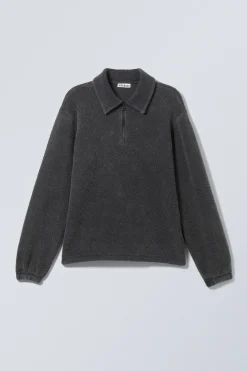 Weekday BOXY HALF-ZIP FLEECE SWEATSHIRT washed black Fashion