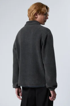 Weekday BOXY HALF-ZIP FLEECE SWEATSHIRT washed black Fashion