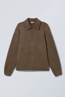 Weekday BOXY HALF-ZIP FLEECE SWEATSHIRT washed dark brown Outlet