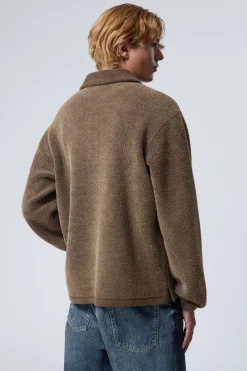 Weekday BOXY HALF-ZIP FLEECE SWEATSHIRT washed dark brown Outlet
