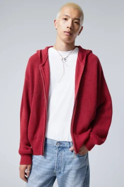 Weekday BOXY KNITTED HOODIE dark red Outlet