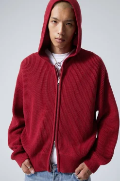 Weekday BOXY KNITTED HOODIE dark red Outlet