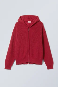 Weekday BOXY KNITTED HOODIE dark red Outlet