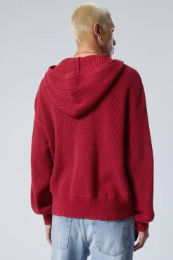 Weekday BOXY KNITTED HOODIE dark red Outlet