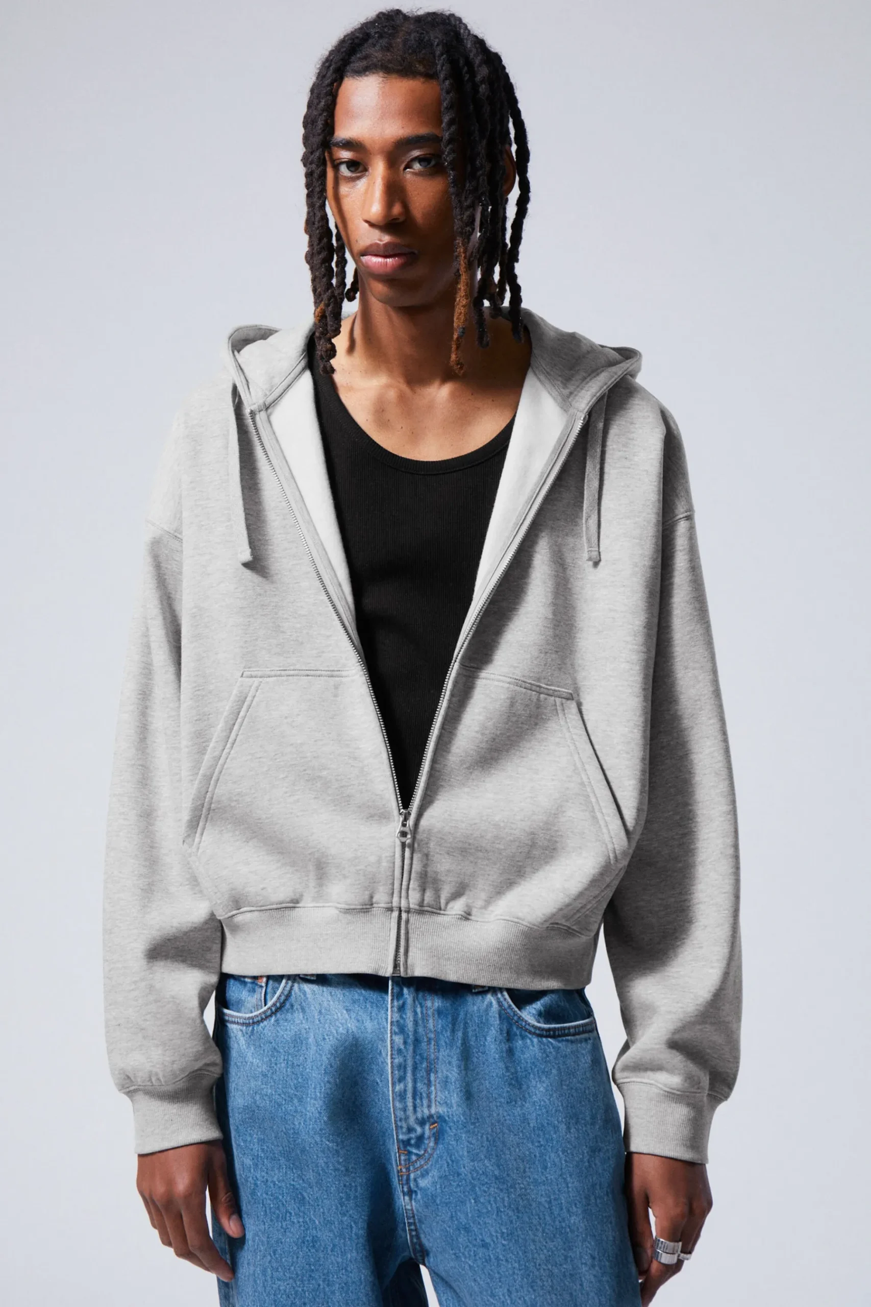 Weekday BOXY MIDWEIGHT ZIP HOODIE light grey melange Hot