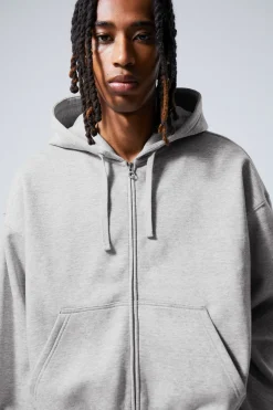 Weekday BOXY MIDWEIGHT ZIP HOODIE light grey melange Hot