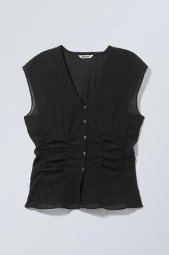 Weekday CAP-SLEEVED SHEER TOP black New