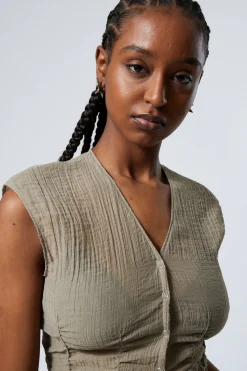 Weekday CAP-SLEEVED SHEER TOP dusty mole Store