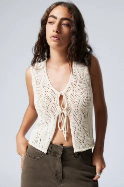 Weekday CROCHET KNIT TIE VEST cream Sale