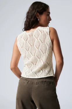 Weekday CROCHET KNIT TIE VEST cream Sale