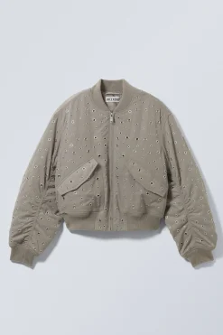 Weekday CROPPED EYELET BOMBER JACKET dusty mole Best