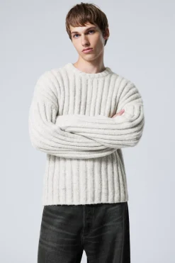 Weekday CROPPED RIB-KNIT SWEATER light grey Shop