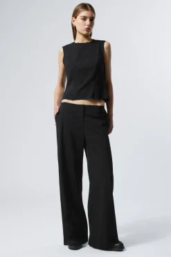 Weekday CUT-OFF WAISTBAND FRAYED SUITING TROUSERS black Discount