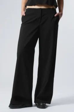 Weekday CUT-OFF WAISTBAND FRAYED SUITING TROUSERS black Discount