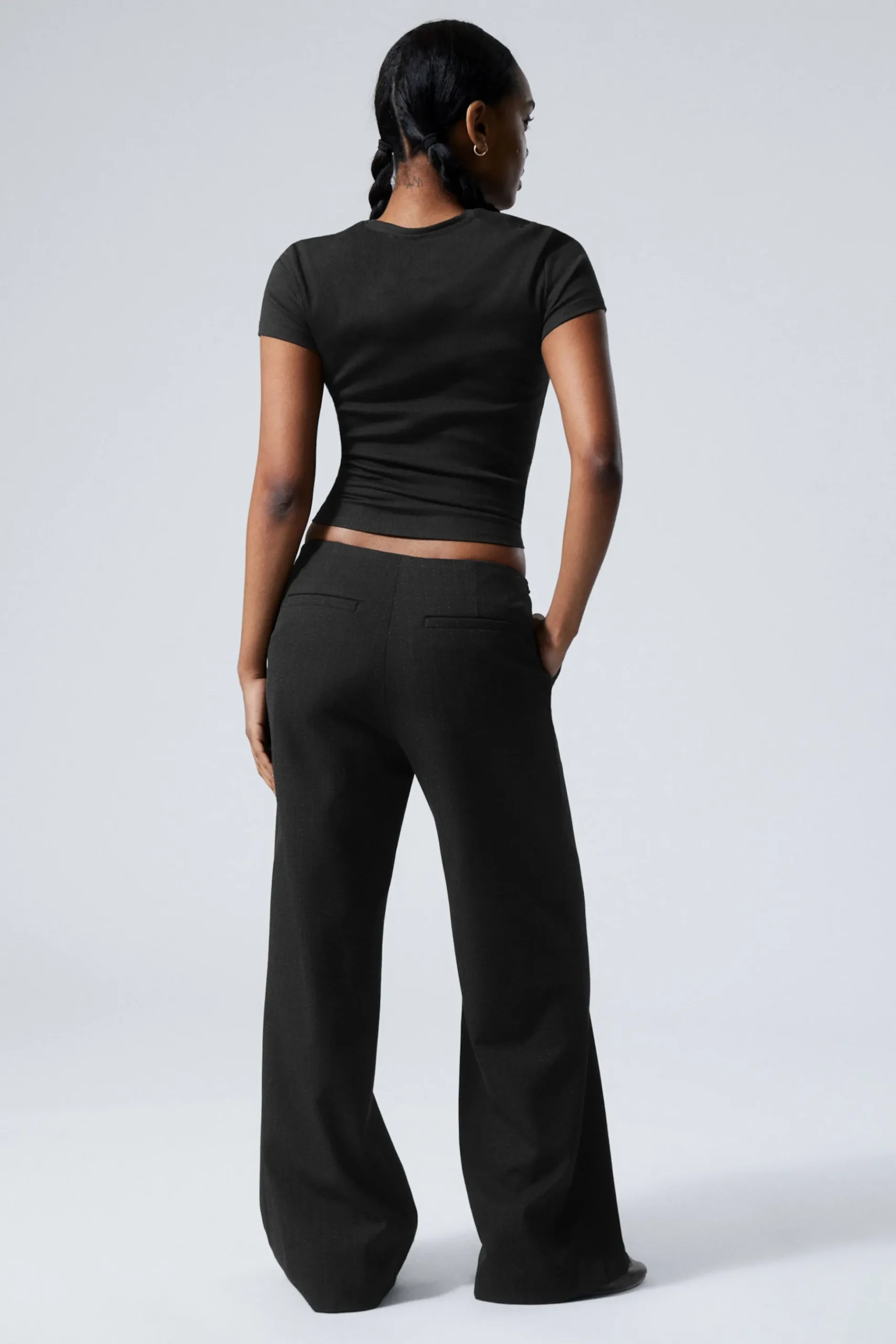 Weekday CUT-OFF WAISTBAND SUITING TROUSERS black stripe Discount