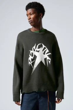 Weekday CYPHER GRAPHIC KNIT SWEATER dark grey reactive star Best